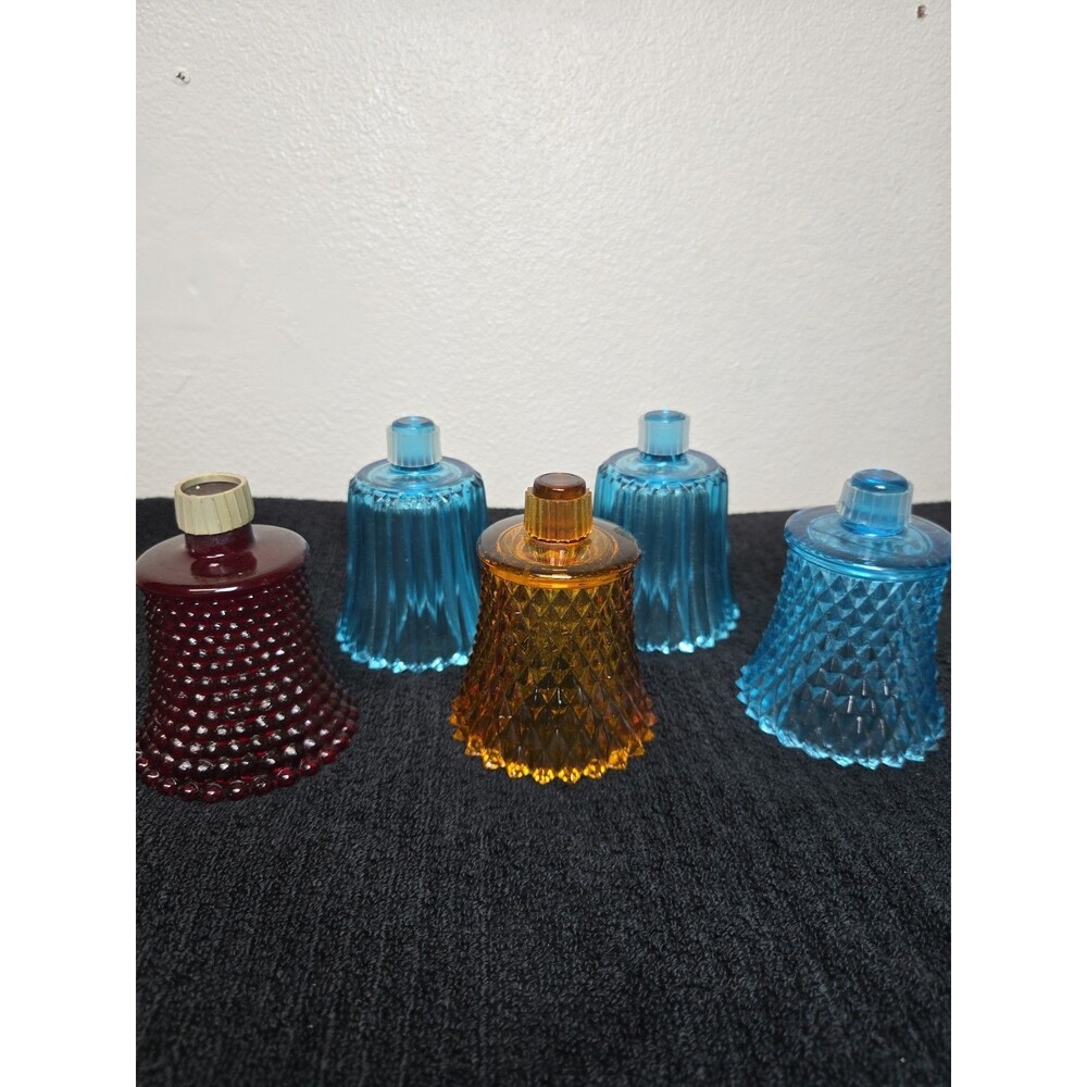 5 Vtg Homco Peeling Ruby Red Diamond Point Peg Votive Candle Holders Amber Glass